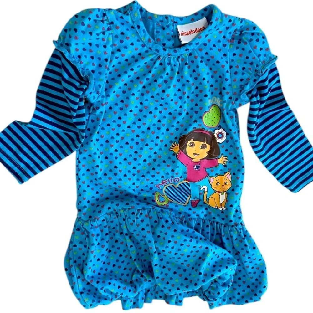 Y2K Vintage Dora the Explorer Baby Toddler Girl Long Sleeve Dress Tunic 18 Month